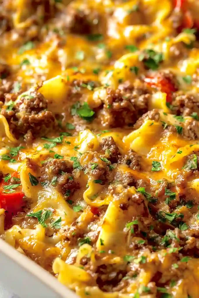 amish hamburger casserole with fall veggies
