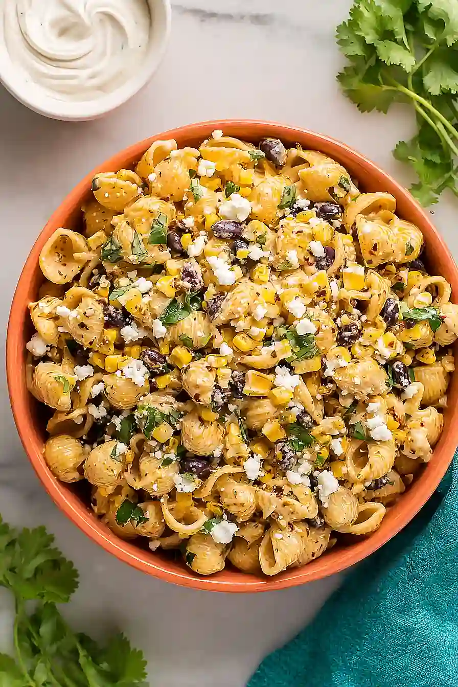 vegan elote pasta salad