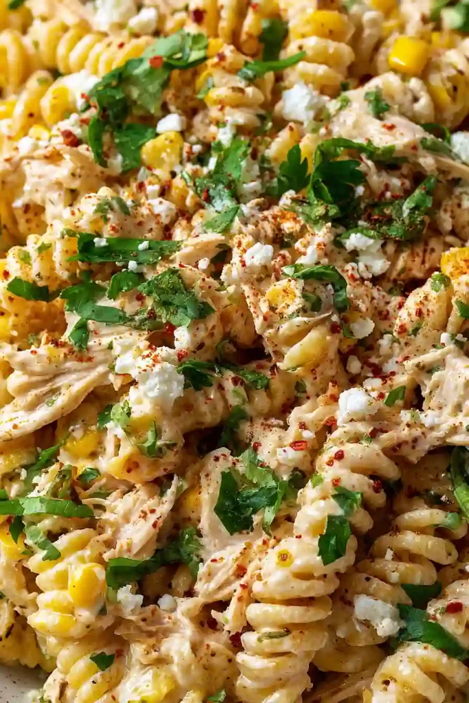 elote pasta salad with chicken