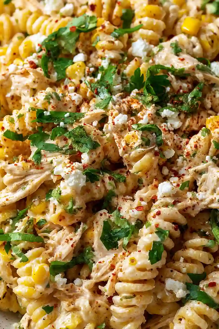 elote pasta salad with chicken