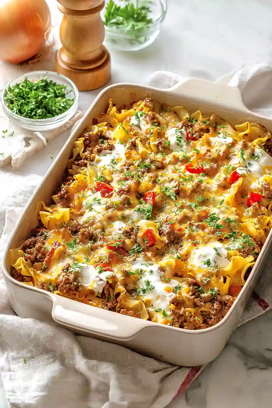 amish hamburger casserole with fall veggies