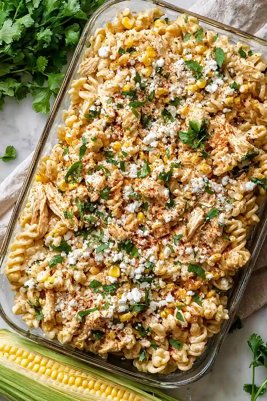 elote pasta salad with chicken