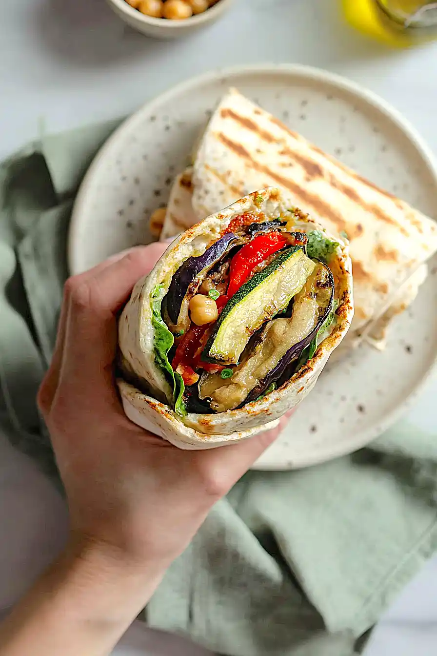 grilled vegetable hummus wraps