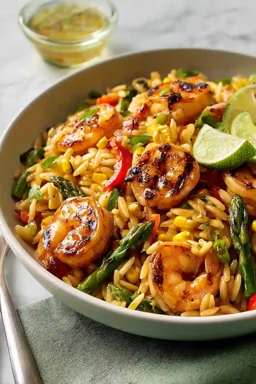 grilled jerk shrimp orzo salad